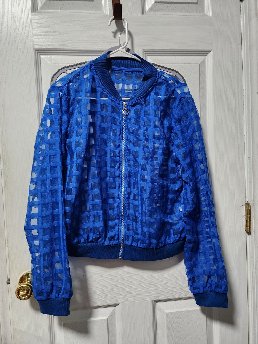 Sheer Grid Bomber Jacket - Blue